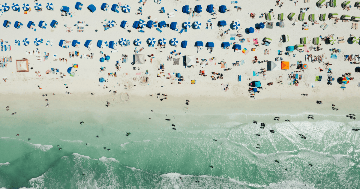 Overhead image of a crowded beach