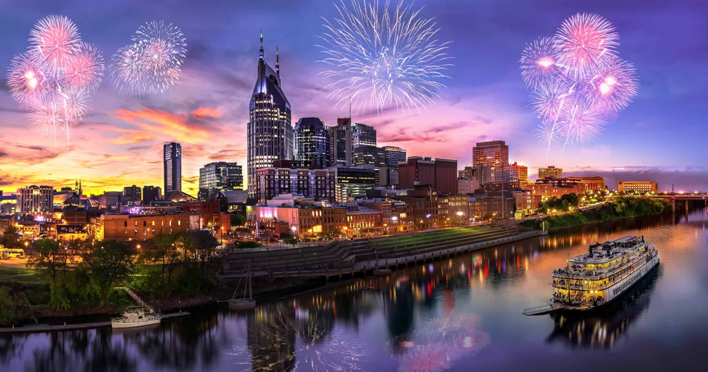 Fireworks over the city of Nashville