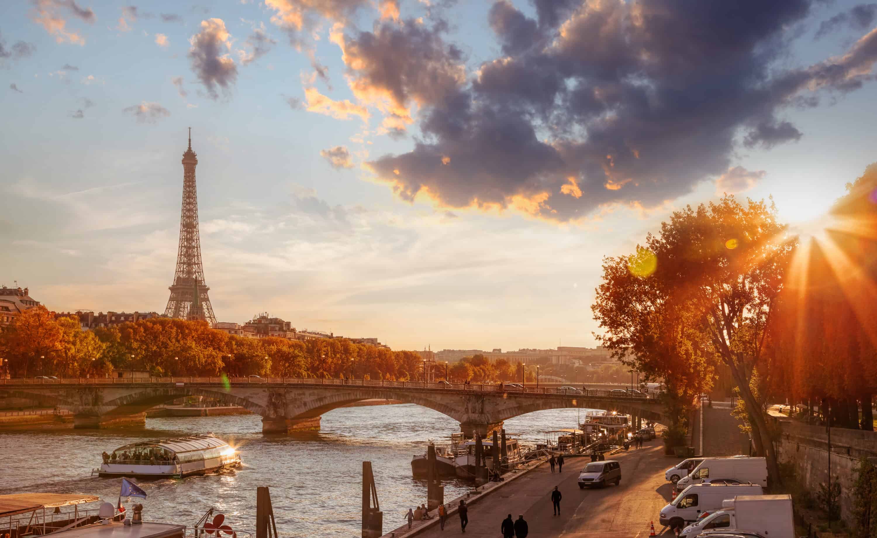 The Eiffel Tower and the Seine River in Paris.