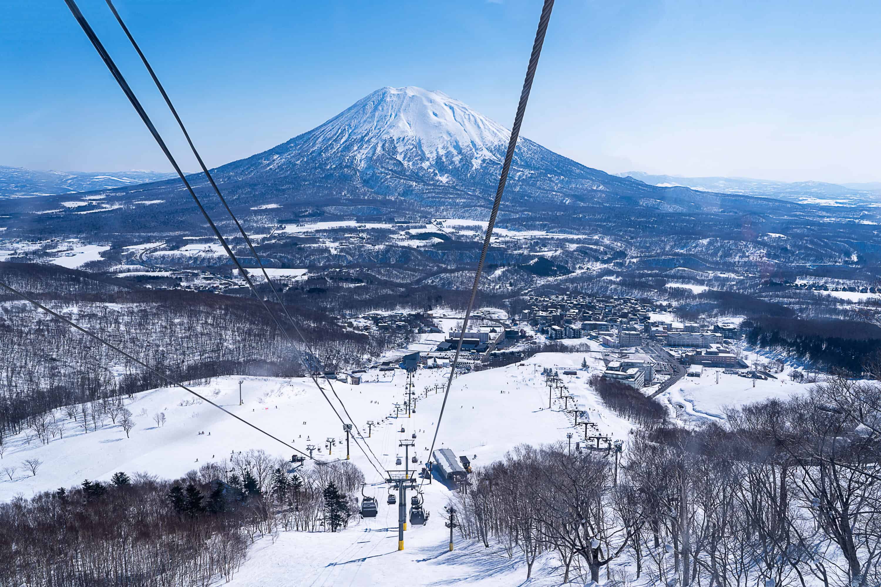 Yotei Mountain view from Grand Hirafu Gondola in the winter.