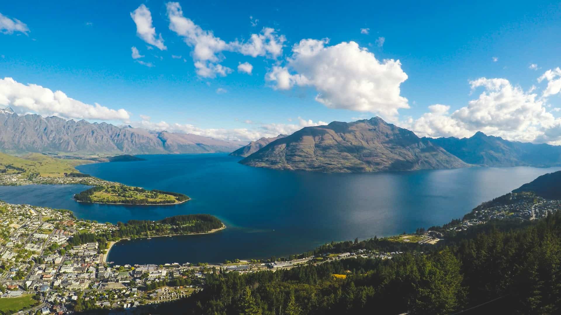View of hillside and water in Queensland, New Zealand