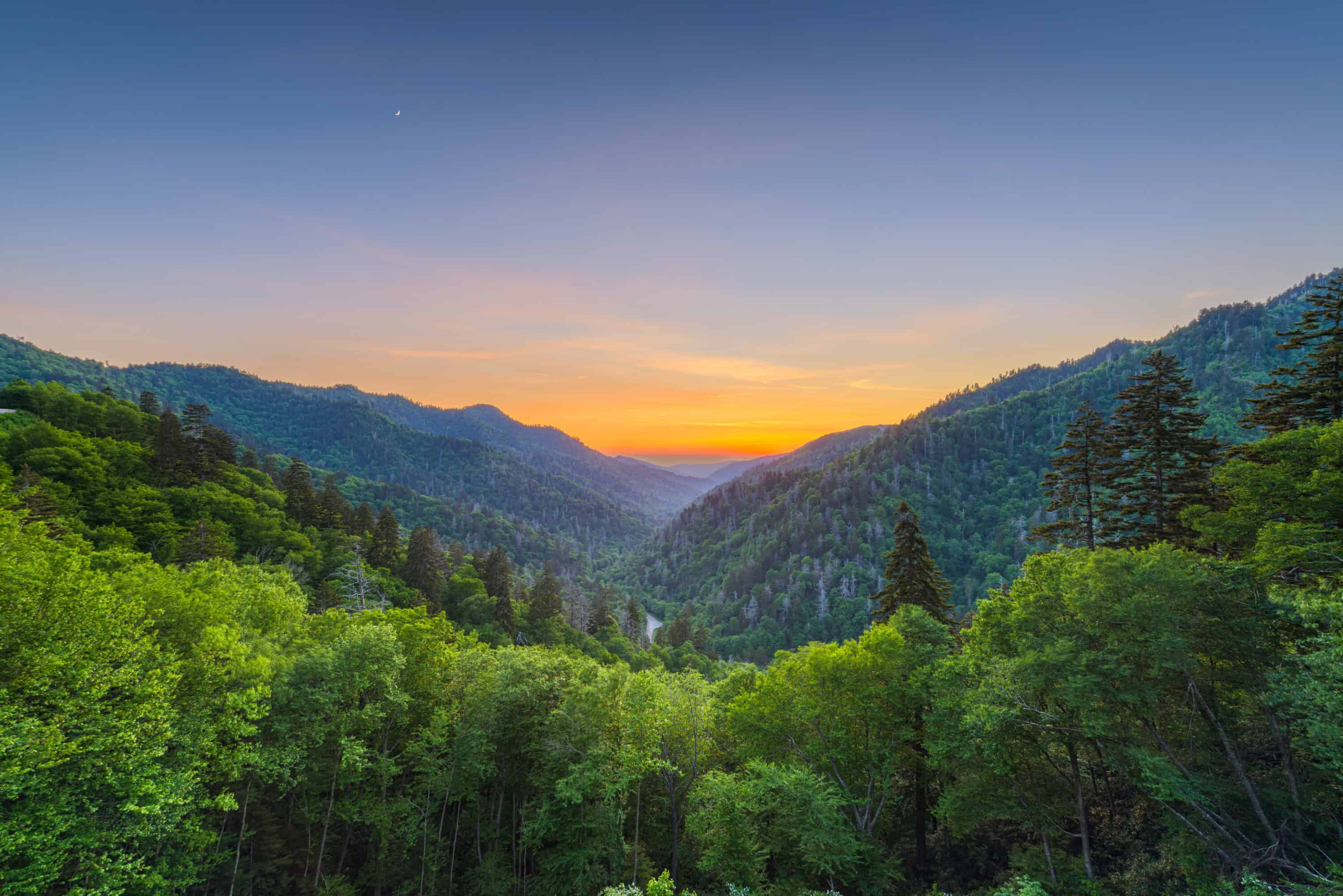 Sunset over the Newfound Gap in the Great Smoky Mountains, USA