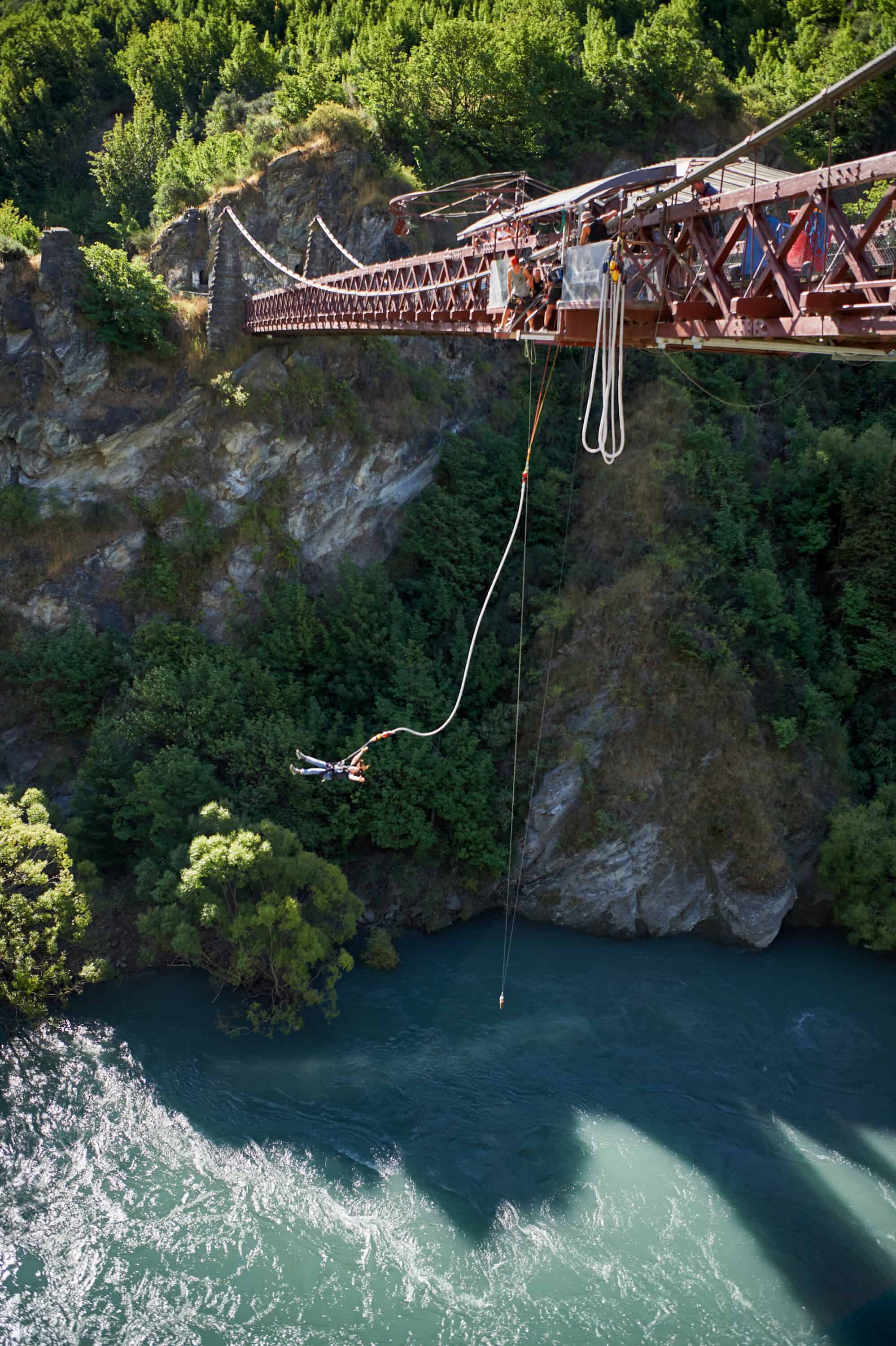 Someone bungee jumping off the Kawarau Bridge in Queenstown, New Zealand. 
